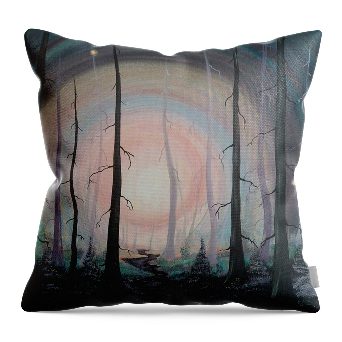 Woods Throw Pillow featuring the painting Magicle Forest by Krystyna Spink