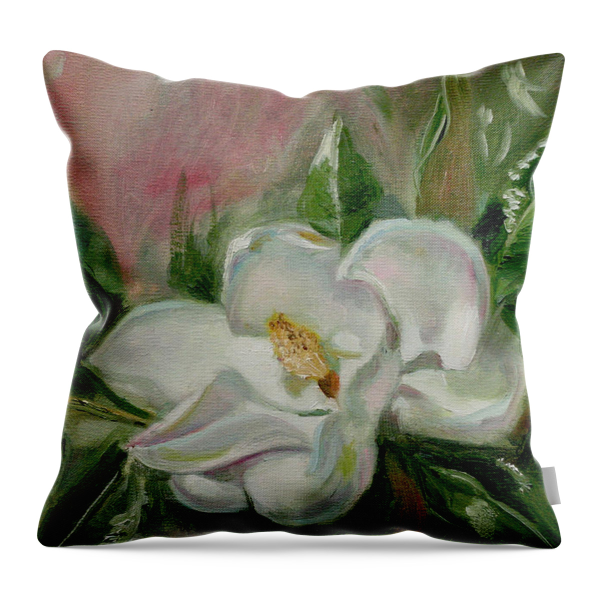 Still Life Throw Pillow featuring the painting Magnolia Blossom by Sarah Parks