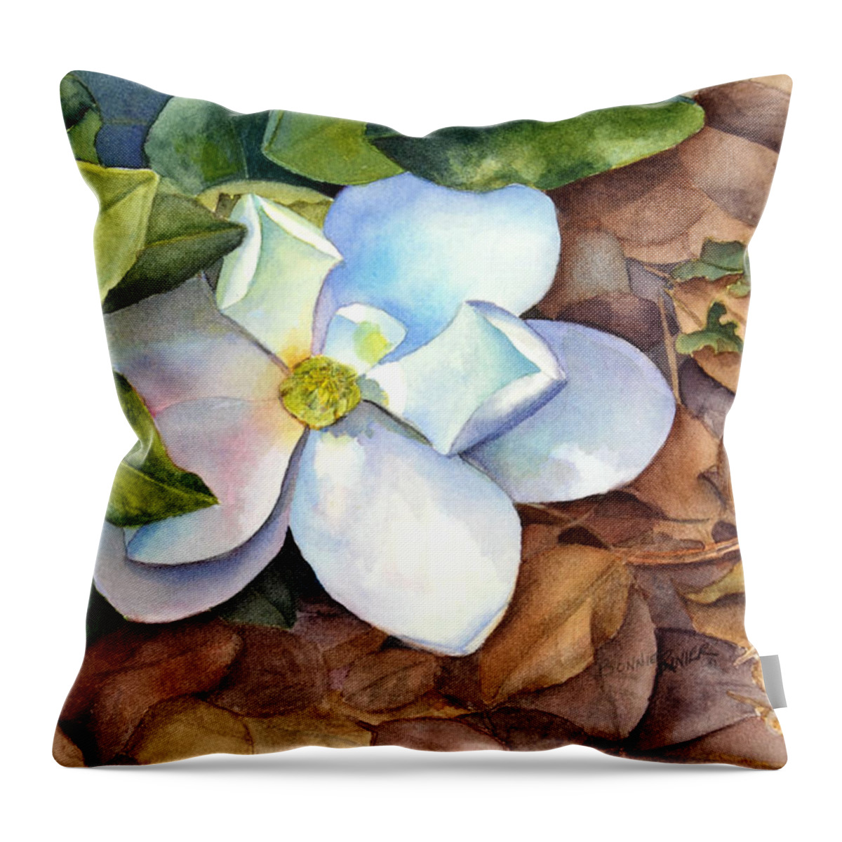 Magnolia Throw Pillow featuring the painting Magnolia by Bonnie Rinier
