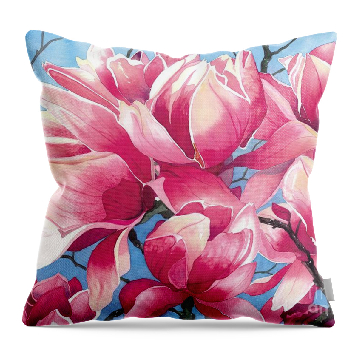 Flower Throw Pillow featuring the painting Magnolia Medley by Barbara Jewell