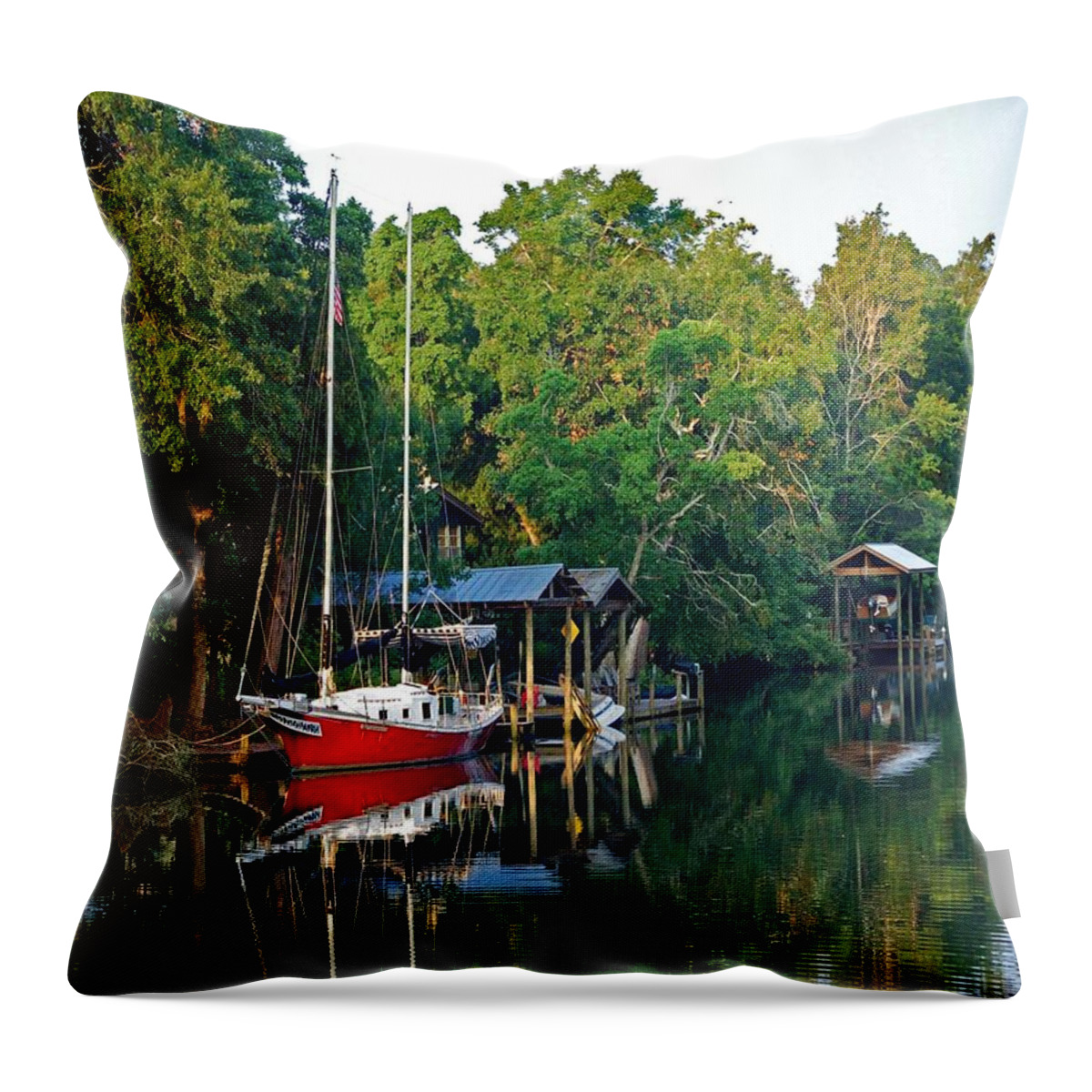 Alabama Throw Pillow featuring the digital art Magnolia Red Boat by Michael Thomas