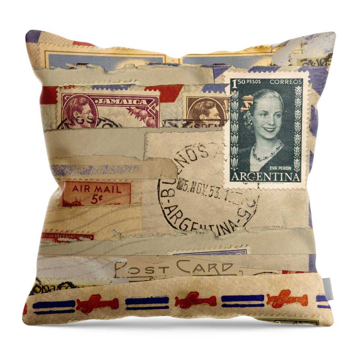 Eva Peron Throw Pillow featuring the photograph Mail Collage Eva Peron by Carol Leigh