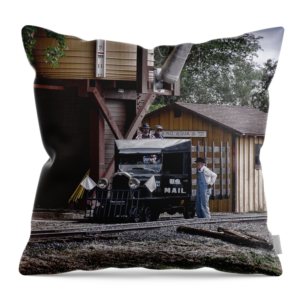 Rio Grande Soutern 41 Throw Pillow featuring the photograph Mail Delivery on the Rio Grande Southern by Ken Smith