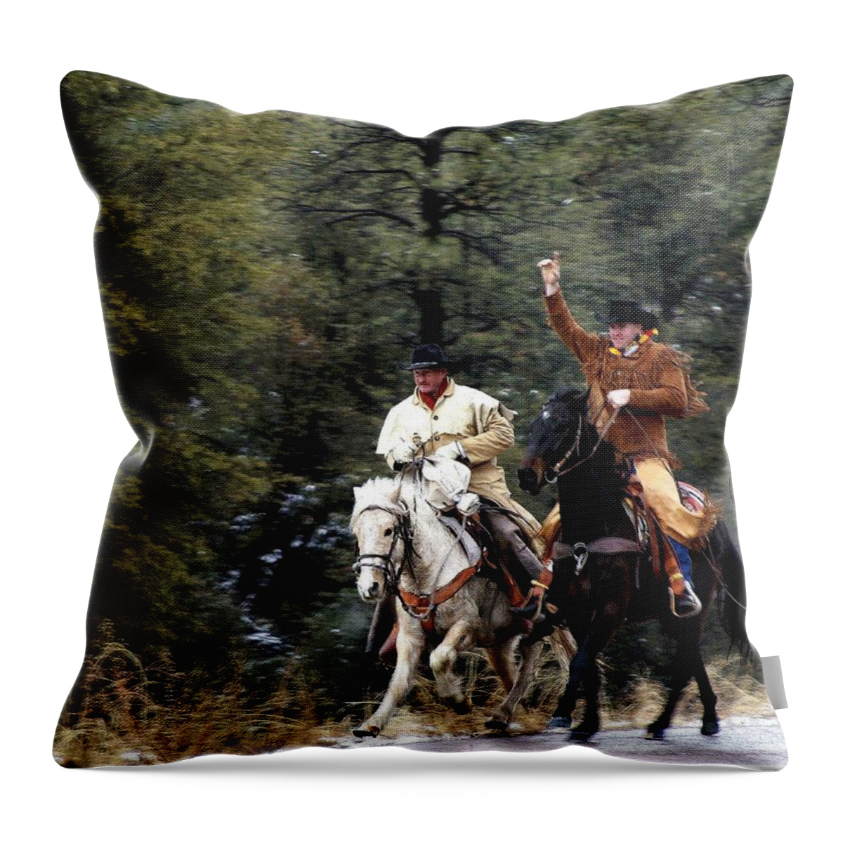 Western Throw Pillow featuring the photograph Mail Handoff by Matalyn Gardner