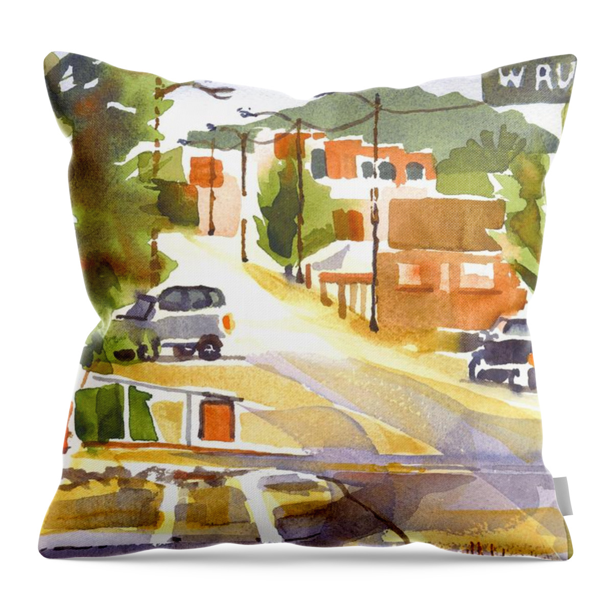 Main Street Ironton Missouri Throw Pillow featuring the painting Main Street Ironton Missouri by Kip DeVore