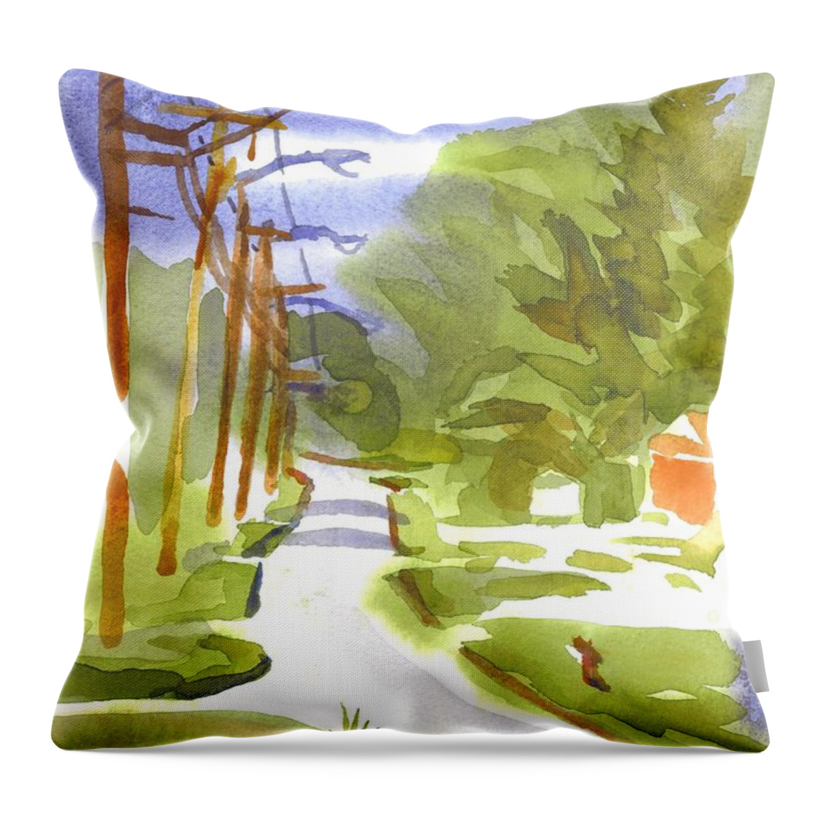 Main Street On A Cloudy Summers Day Throw Pillow featuring the painting Main Street on a Cloudy Summers Day by Kip DeVore