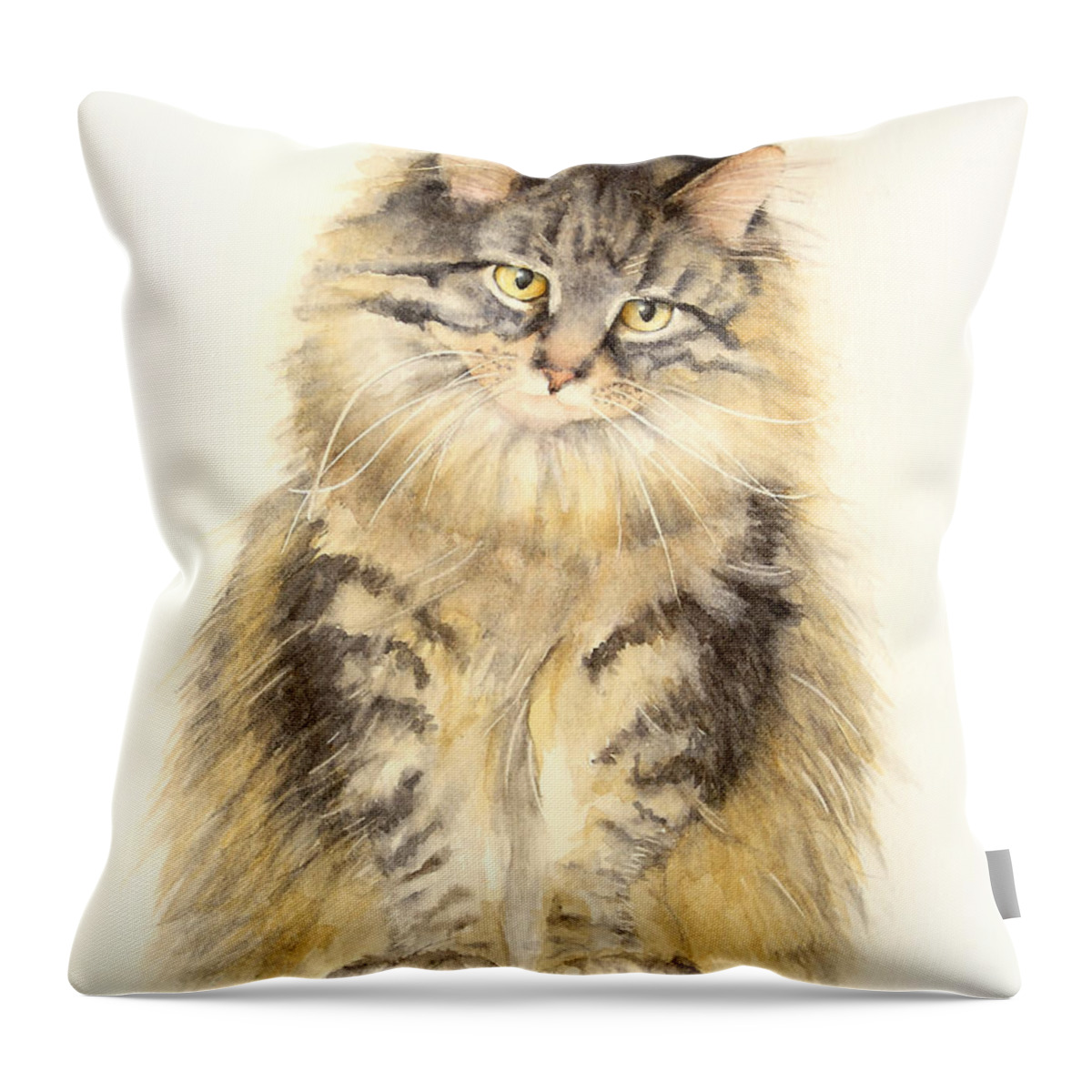 Maine Coon Cat Throw Pillow featuring the painting Maine Coon Cat by Bonnie Rinier