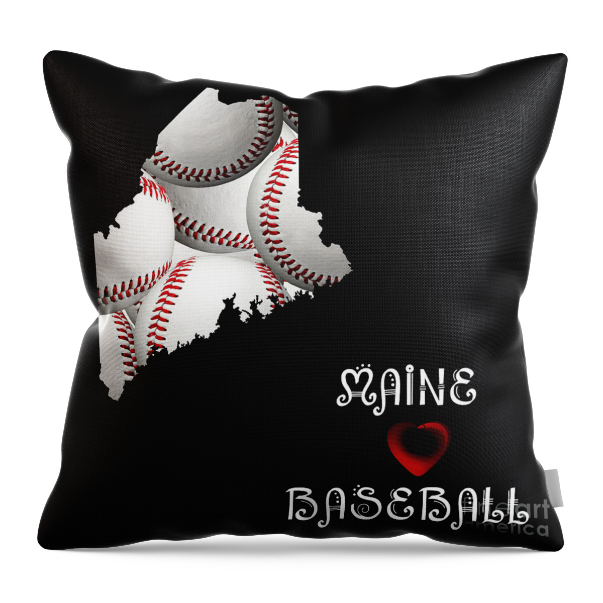 Andee Design Throw Pillow featuring the digital art Maine Loves Baseball by Andee Design