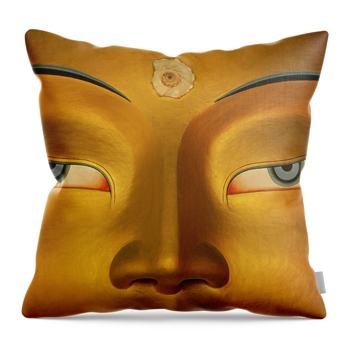 Hh Throw Pillow featuring the photograph Maitreya Close Up Of Buddha by Colin Monteath