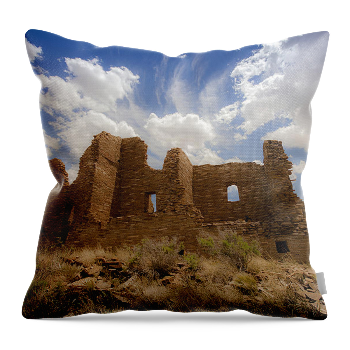Majestic Blue Sky Throw Pillow featuring the photograph Majestic Blue Sky Over Ancient Pueblo Pintado On Navajo Indian Reservation New Mexico by Jerry Cowart