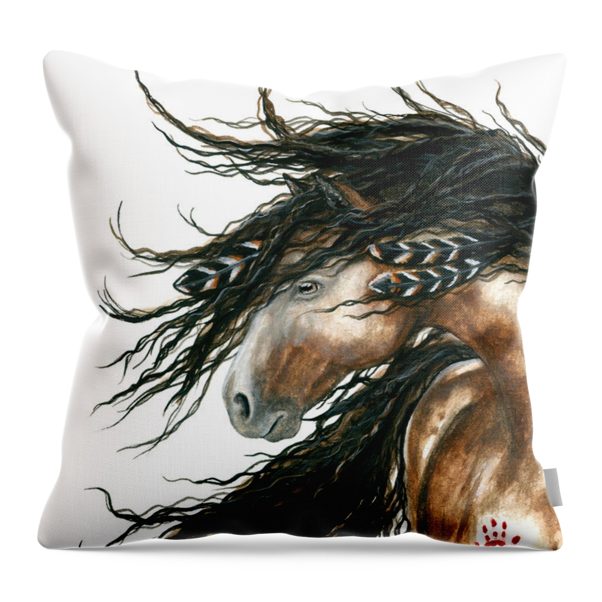 Horse Throw Pillow featuring the painting Majestic Pinto Horse 80 by AmyLyn Bihrle
