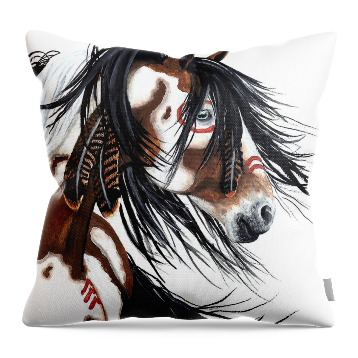 Horse Throw Pillow featuring the painting Majestic Pinto horse #1 by AmyLyn Bihrle