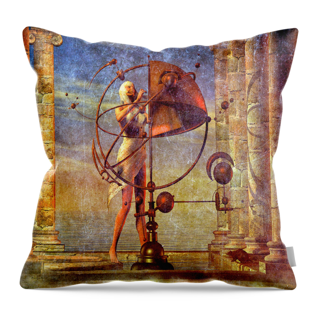 Orrery Throw Pillow featuring the digital art Making Adjustments by Bob Orsillo