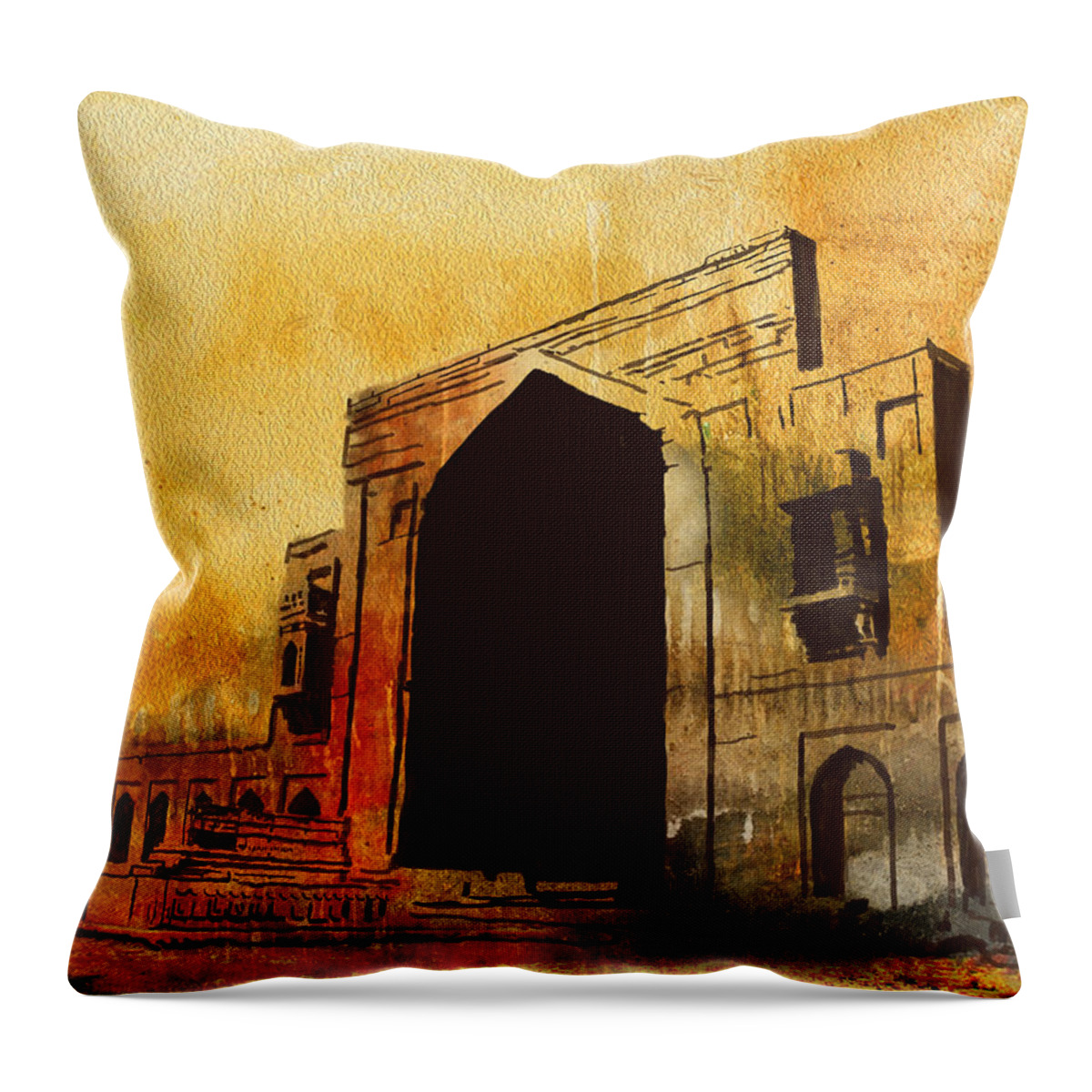 Pakistan Throw Pillow featuring the painting Makli Hill by Catf