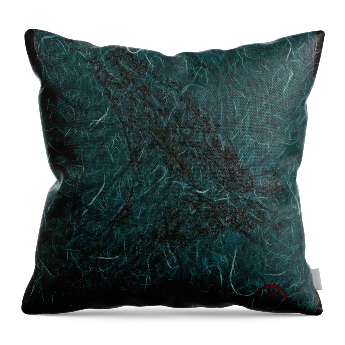 Gyotaku Throw Pillow featuring the mixed media Mako Tail on Pale Blue Unryu/Mulberry Paper by Jeffrey Canha
