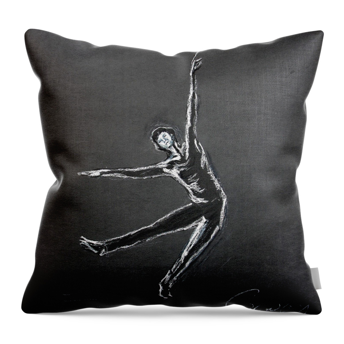 Male Throw Pillow featuring the drawing Male Dancer In White Lines On Black by Tom Conway