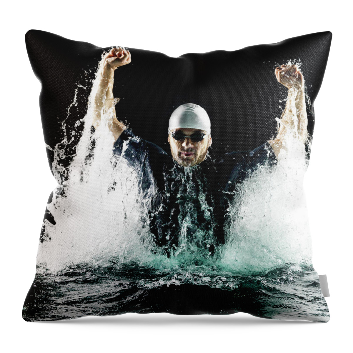 Human Arm Throw Pillow featuring the photograph Male Swimmer In Spray Of Water by Henrik Sorensen