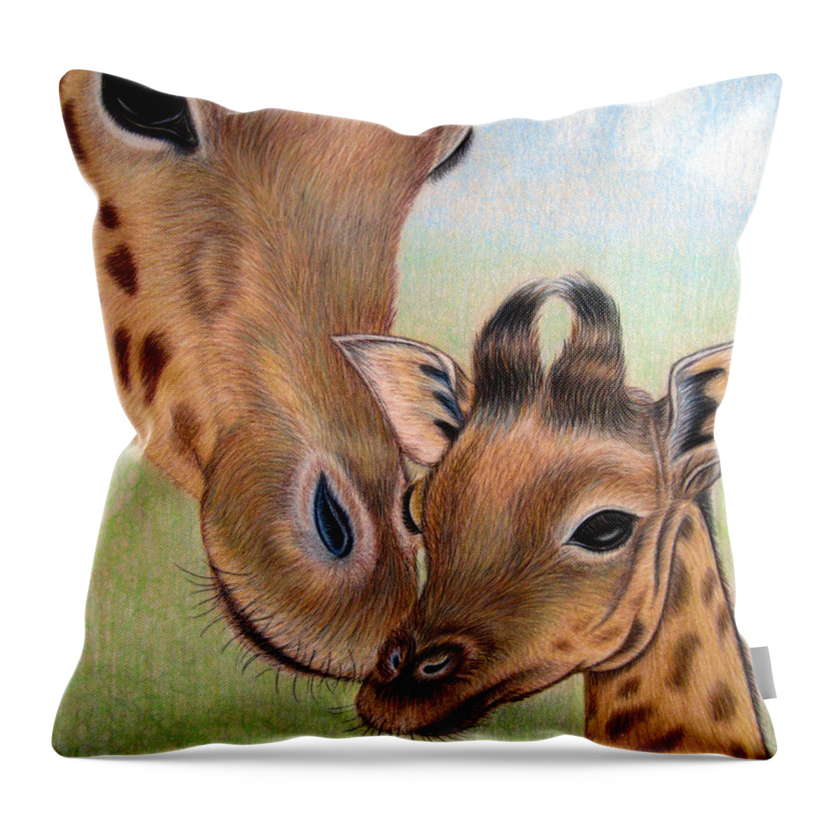 Giraffe Throw Pillow featuring the drawing Mama Loves Me by Jo Prevost