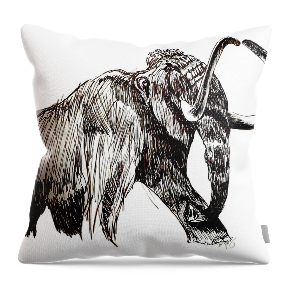Ink Throw Pillow featuring the drawing Mammoth by Kirsten Slaney