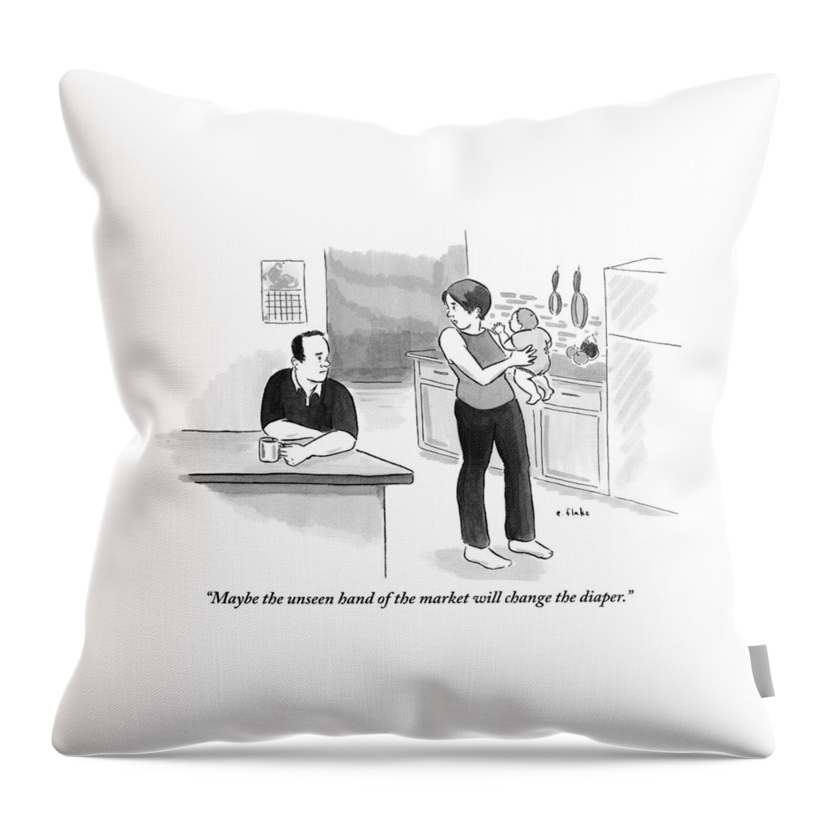 Man And Wife Are In Their Kitchen. Wife Holds Throw Pillow