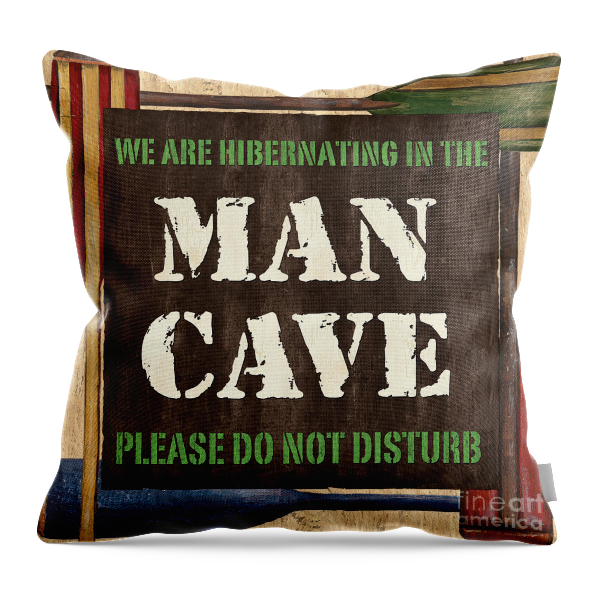 Man Throw Pillow featuring the painting Man Cave Do Not Disturb by Debbie DeWitt