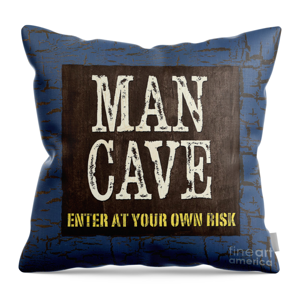 Man Throw Pillow featuring the painting Man Cave Enter at your own Risk by Debbie DeWitt