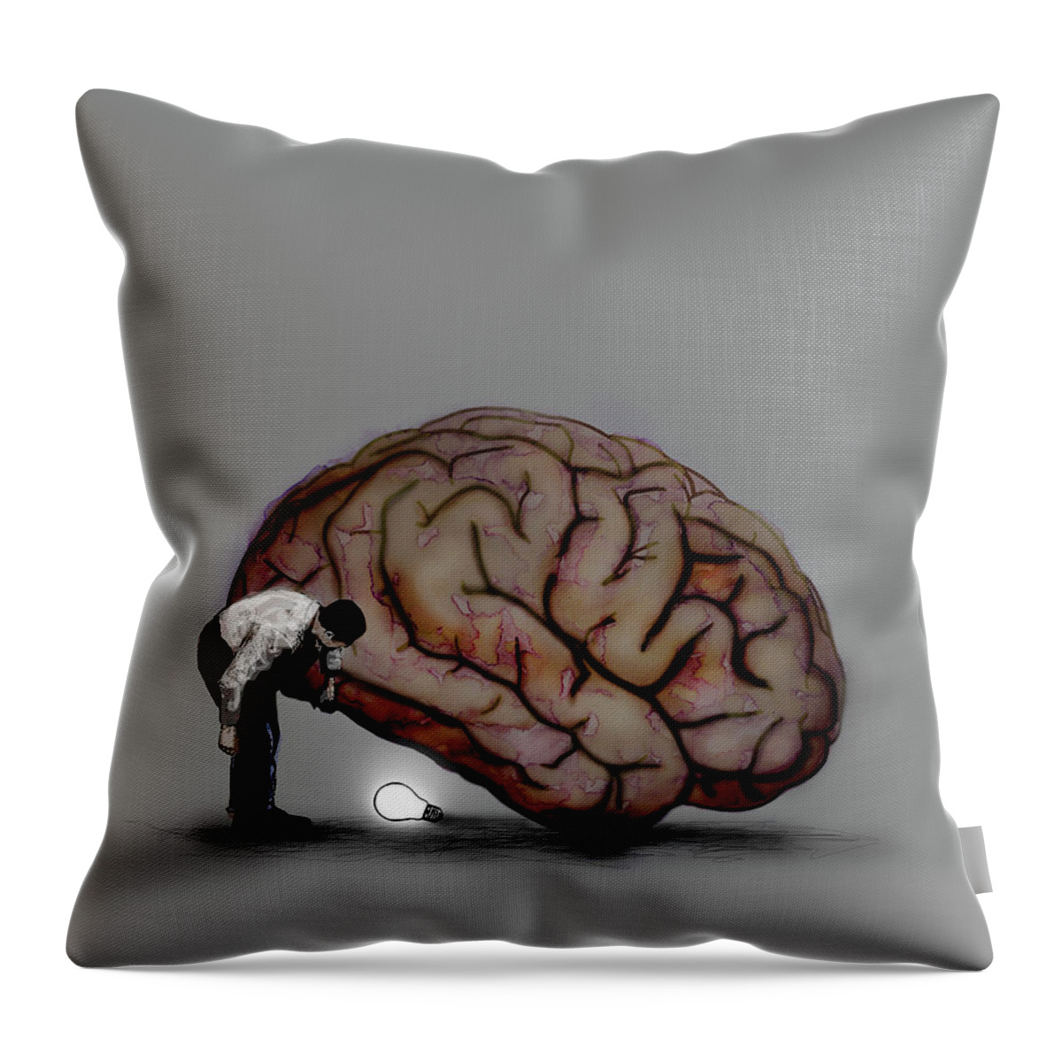 Adult Throw Pillow featuring the photograph Man Finding Illuminated Light Bulb by Ikon Ikon Images