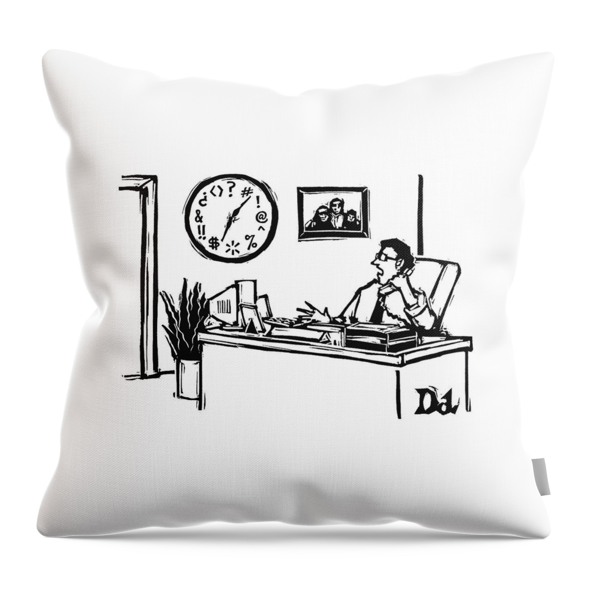 Man In Office Looking At A Clock And The Numbers Throw Pillow