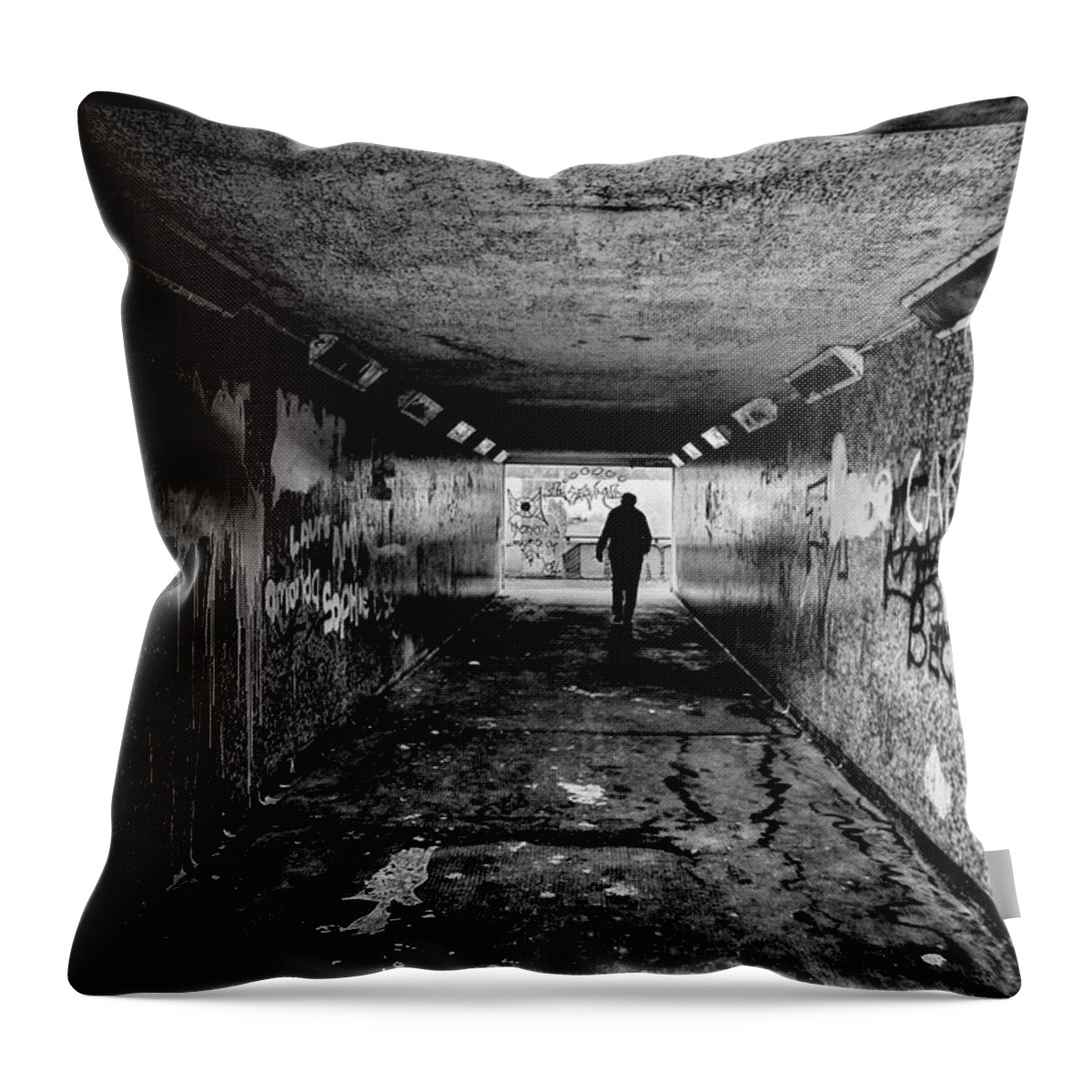 Subway Throw Pillow featuring the photograph Man in Subway by Nigel R Bell