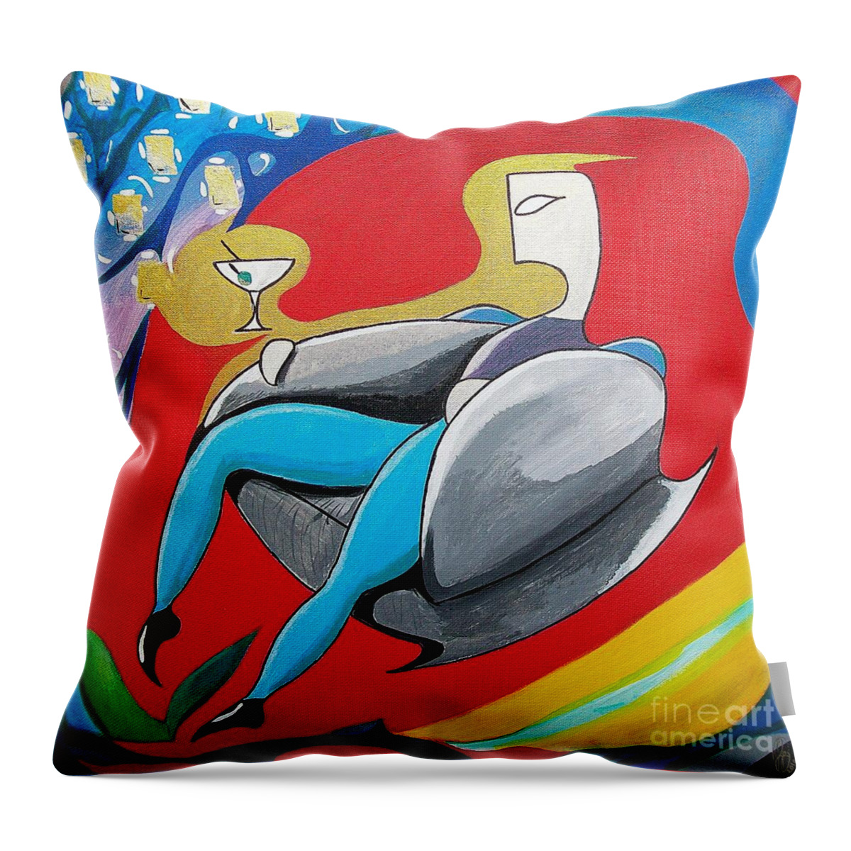 Abstract Throw Pillow featuring the painting Man Sitting in Chair by John Lyes