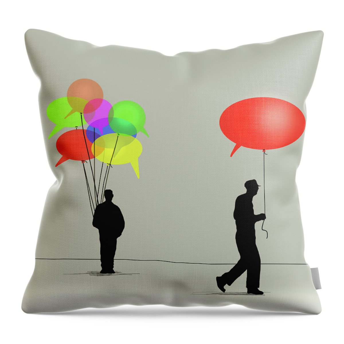 Adult Throw Pillow featuring the photograph Man Taking Speech Bubble Balloon by Ikon Ikon Images