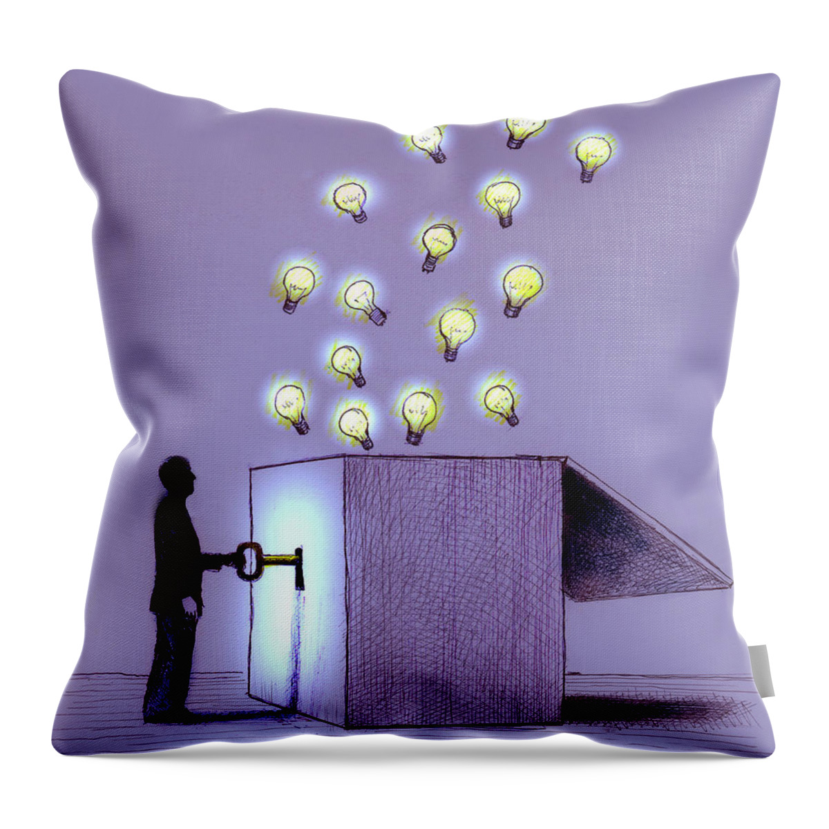 Abundance Throw Pillow featuring the photograph Man Unlocking Illuminated Light Bulbs by Ikon Ikon Images