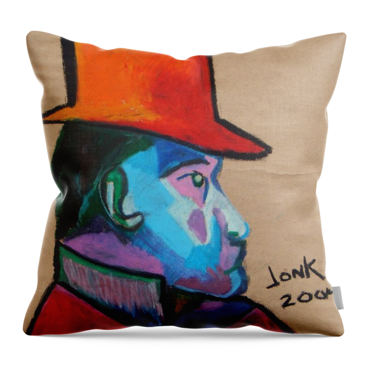 Abstract Portrait Throw Pillow featuring the drawing Man with Top Hat by Jon Kittleson