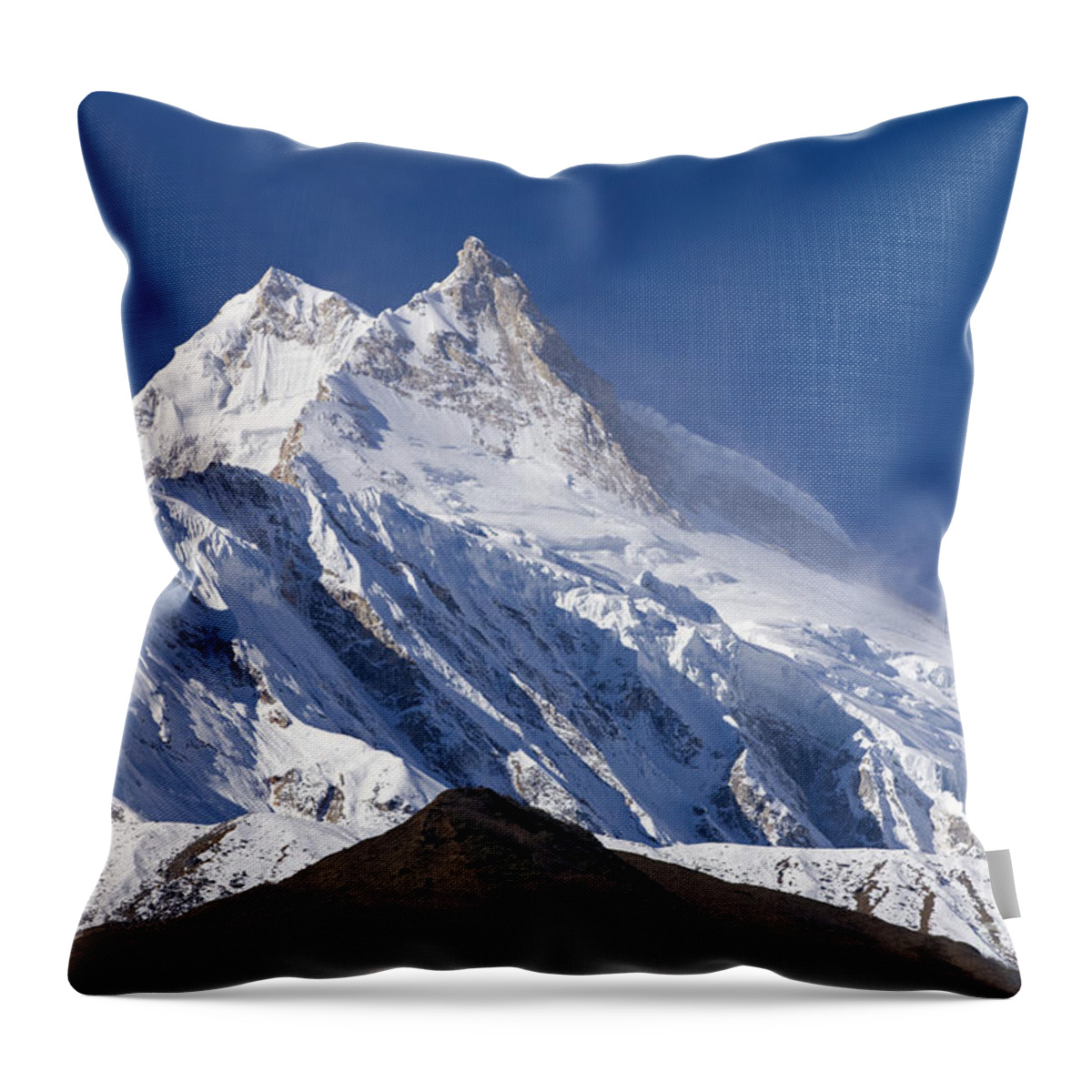 Nepal_d1338 Throw Pillow featuring the photograph Manaslu Peak - Nepal by Craig Lovell