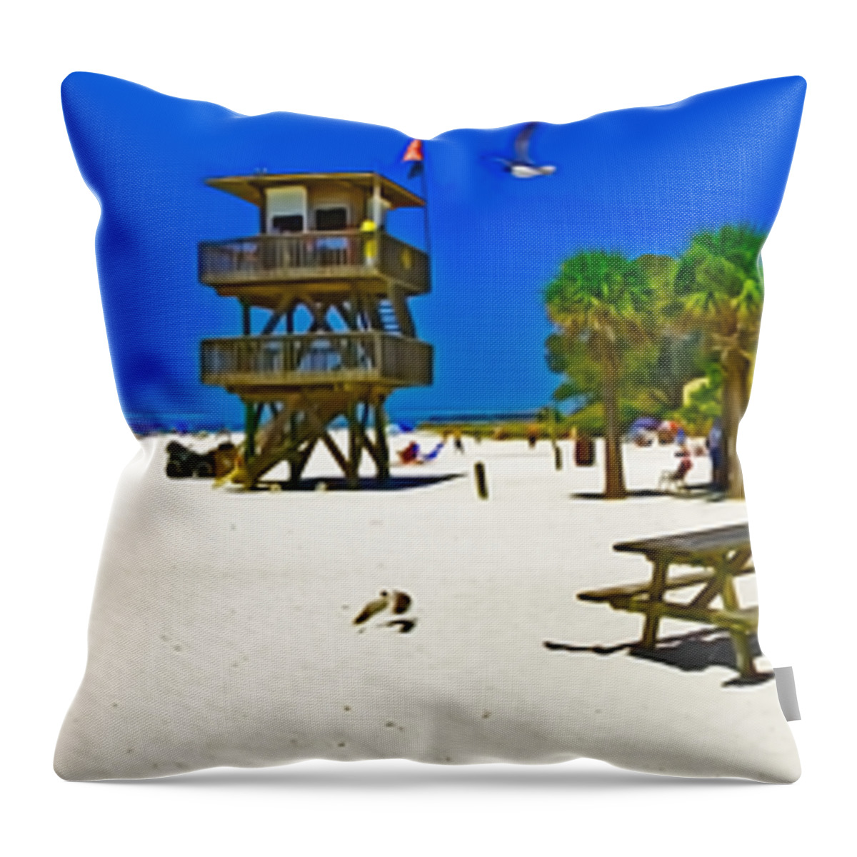 Rolf Bertram Throw Pillow featuring the photograph Manatee Beach Cafe by Rolf Bertram