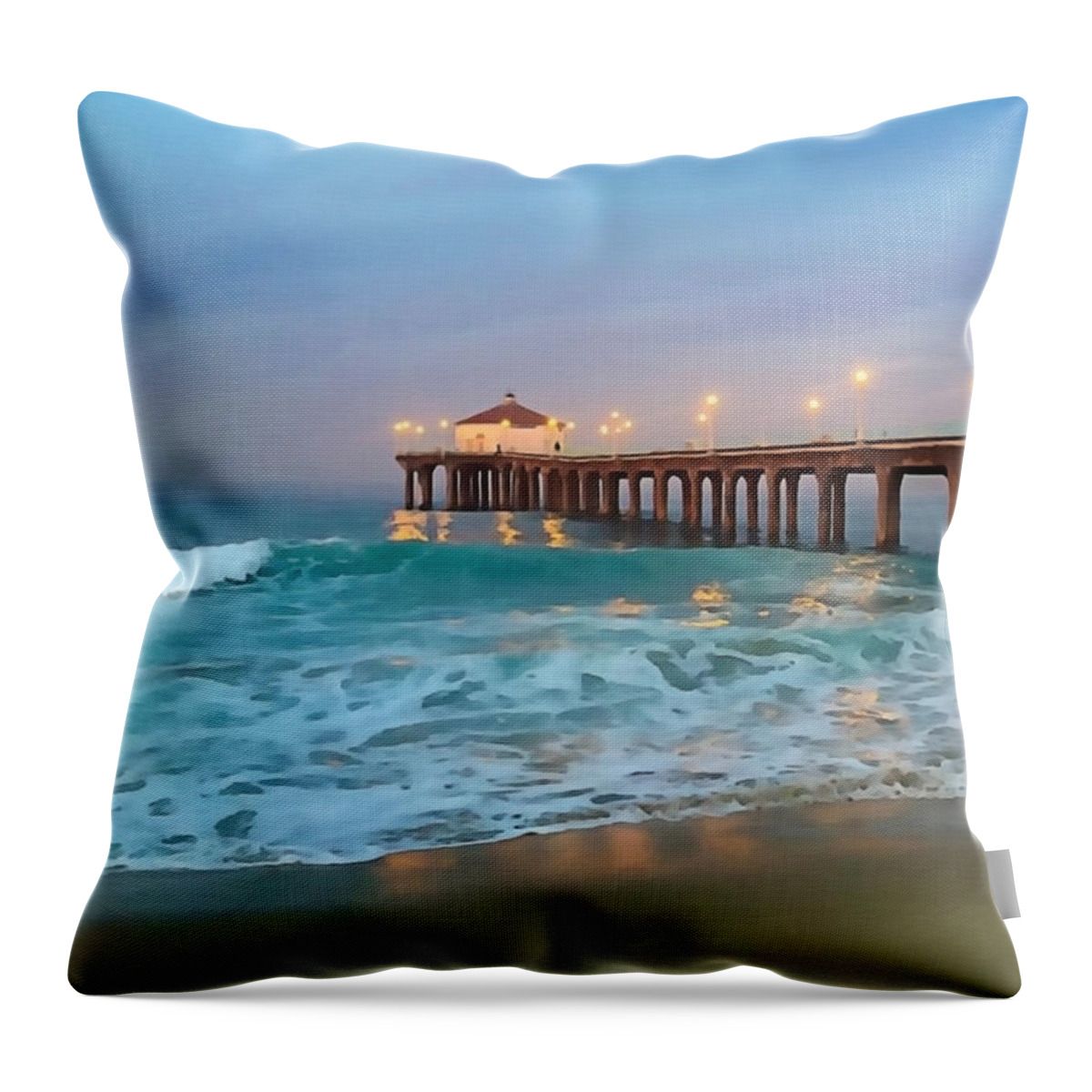 Manhattan Beach Throw Pillow featuring the photograph Manhattan Beach Reflections by Art Block Collections