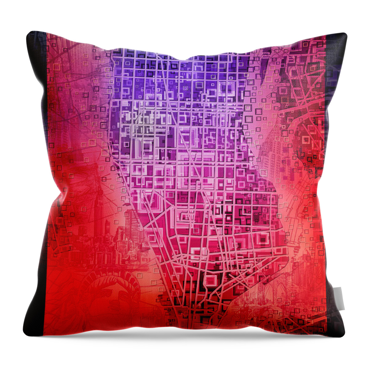 Manhattan Map Throw Pillow featuring the painting Manhattan Map Abstract 6 by Bekim M