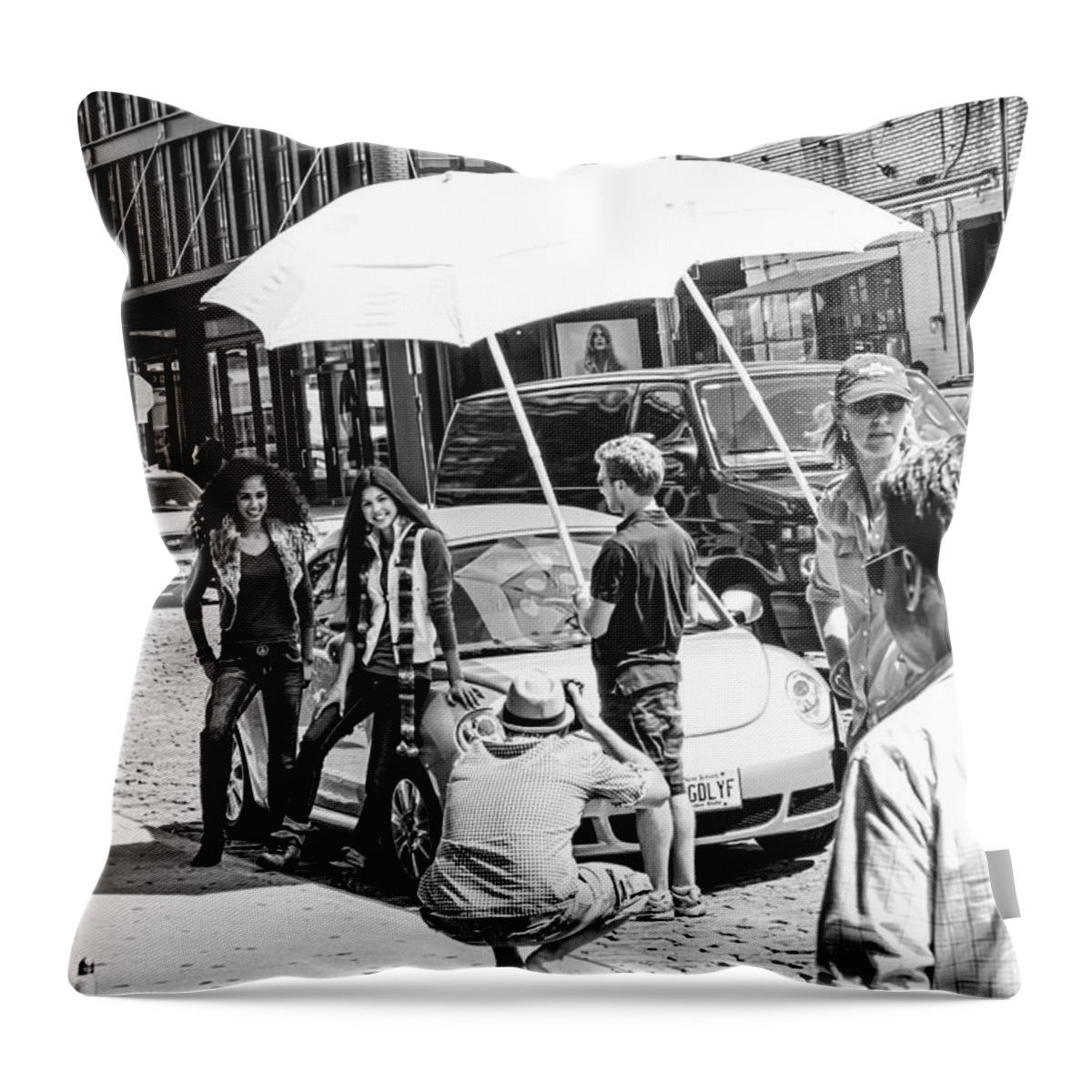 B&w Throw Pillow featuring the photograph Manhattan Photo Shoot by Frank Winters