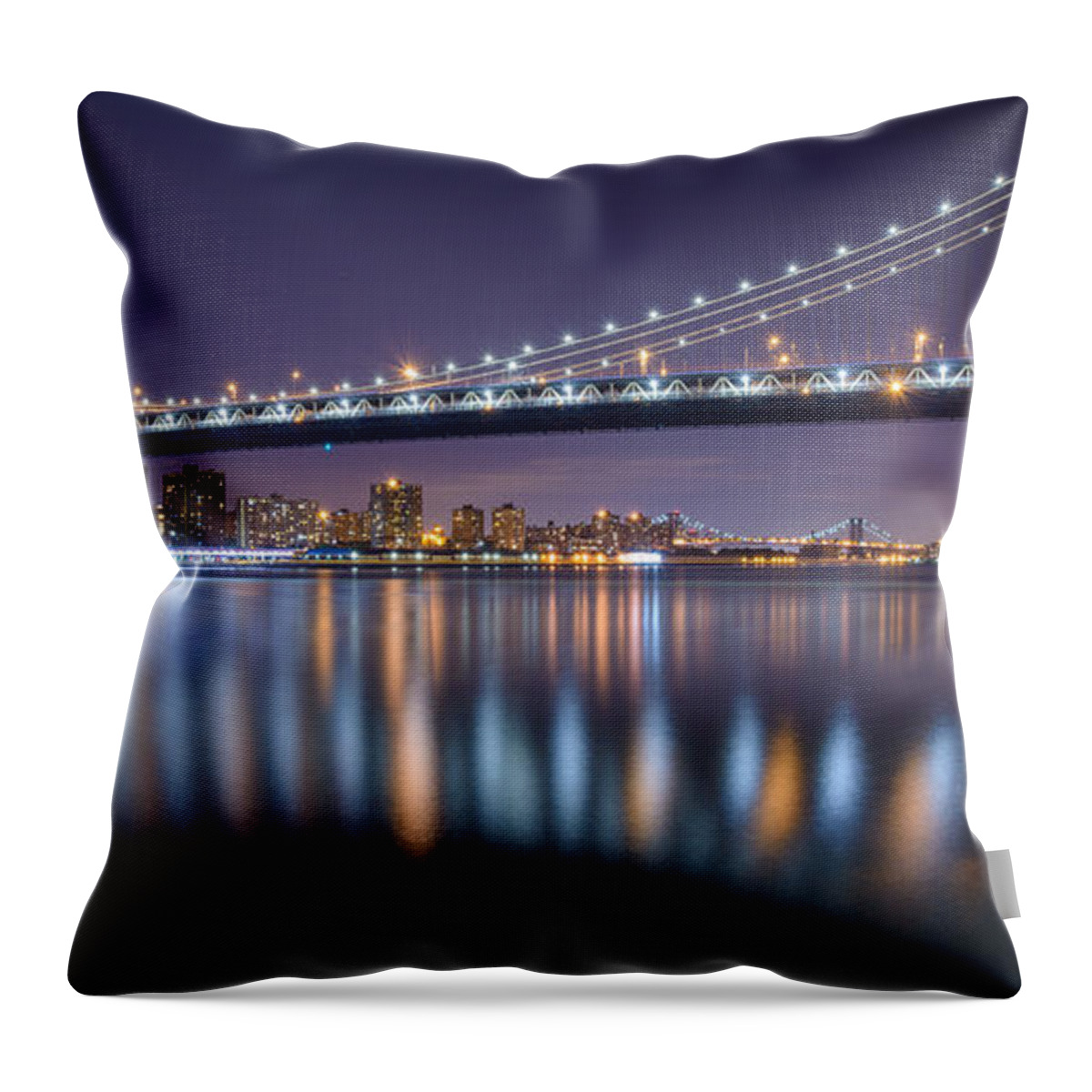 Manhattan Bridge Throw Pillow featuring the photograph Manhattan Reflections by Mark Rogers