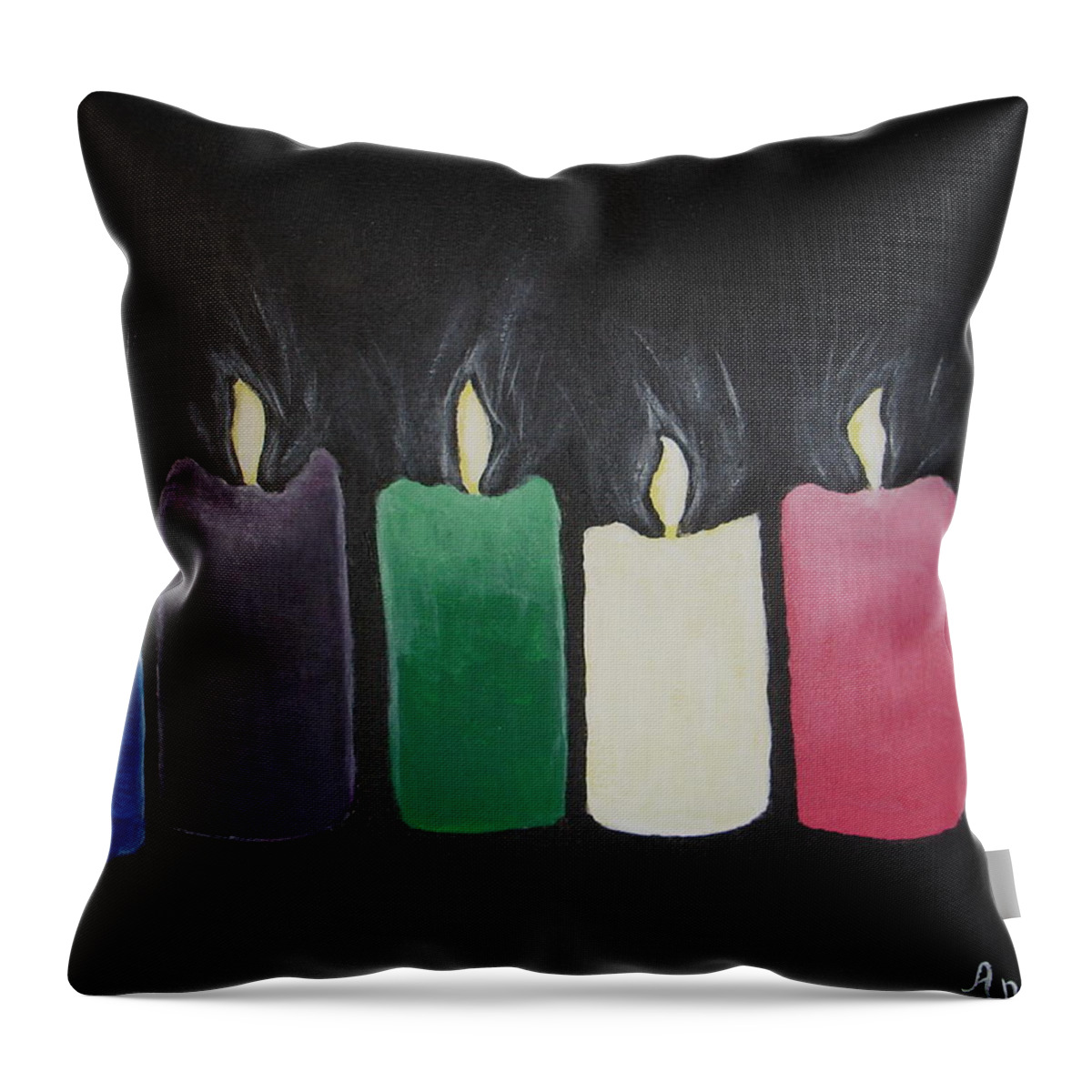 Candles Throw Pillow featuring the painting Manifestation Candles by Angie Butler
