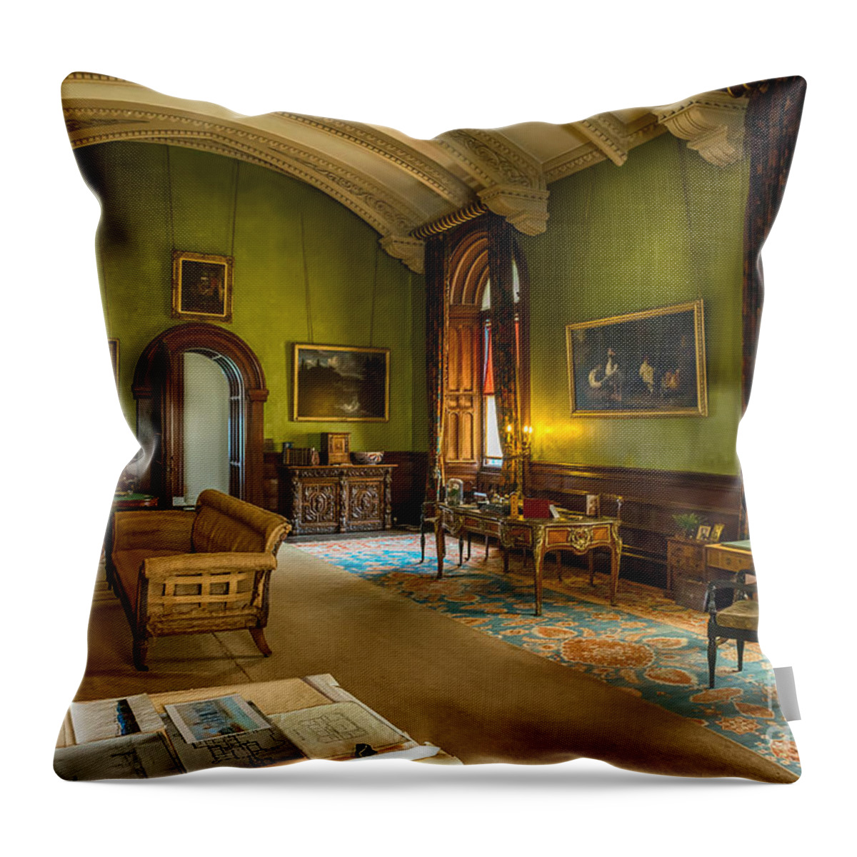 Mansion Lounge Throw Pillow featuring the photograph Mansion Lounge by Adrian Evans