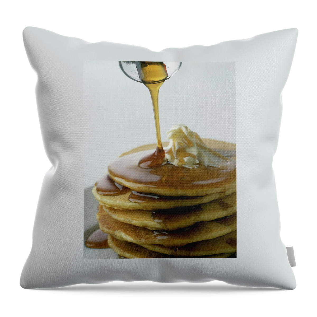 Maple Syrup Being Poured Onto A Stack Of Pancakes Throw Pillow