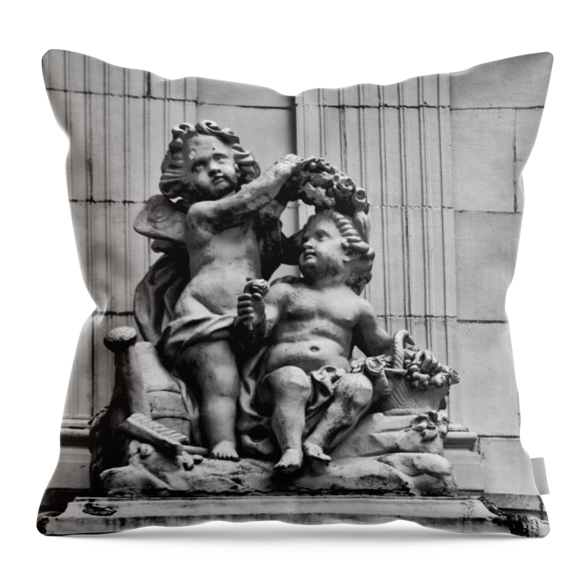 Marble Throw Pillow featuring the photograph Marble House Cherubs - Neport Rhode Island by Bill Cannon