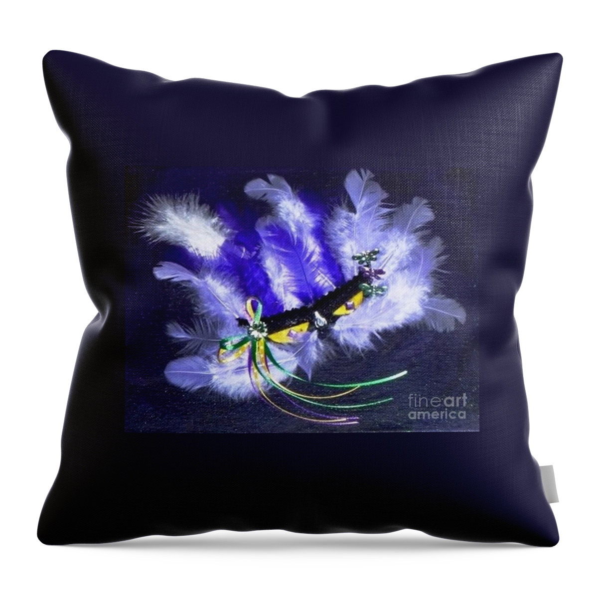 Mixed Media Throw Pillow featuring the painting Mardi Gras on Purple by Alys Caviness-Gober