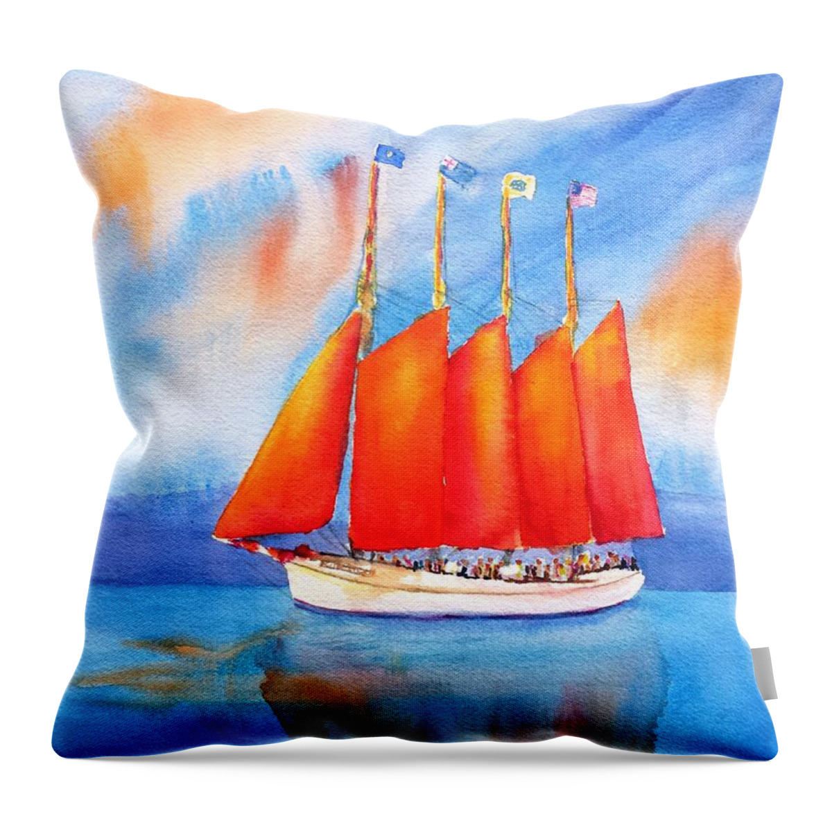 Sailboat Throw Pillow featuring the painting Margaret Todd Schooner Bar Harbor by Carlin Blahnik CarlinArtWatercolor