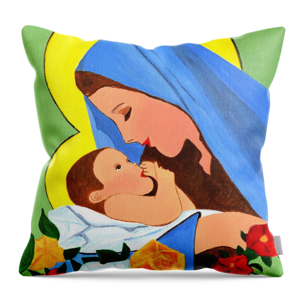 Maria Throw Pillow featuring the painting Maria and baby Jesus by Magdalena Frohnsdorff