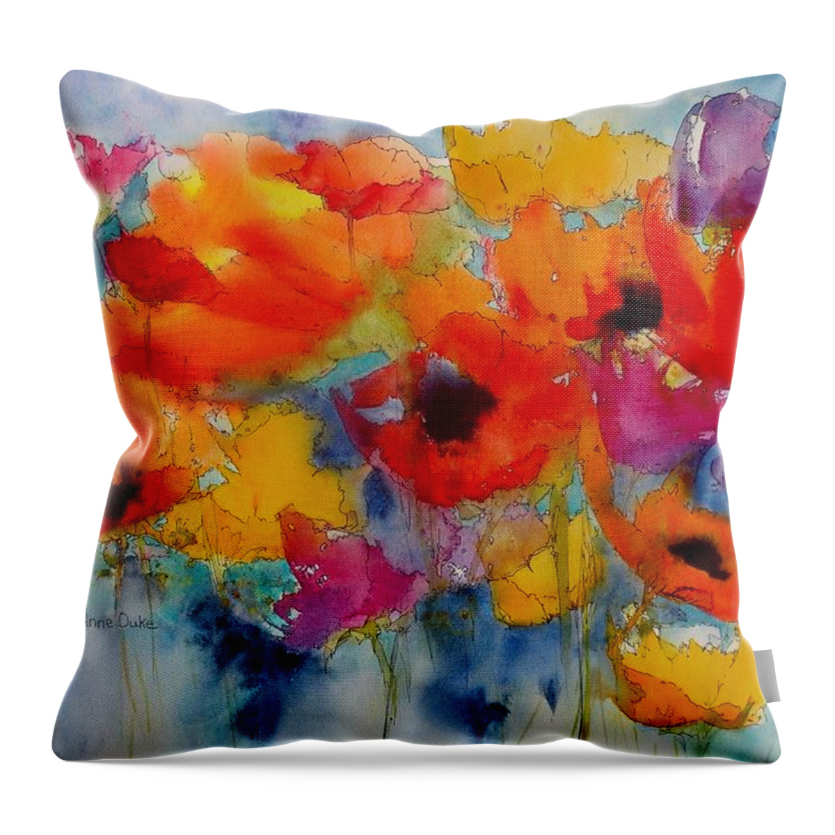 Floral Watercolor Throw Pillow featuring the painting Marianne's Garden by Anne Duke