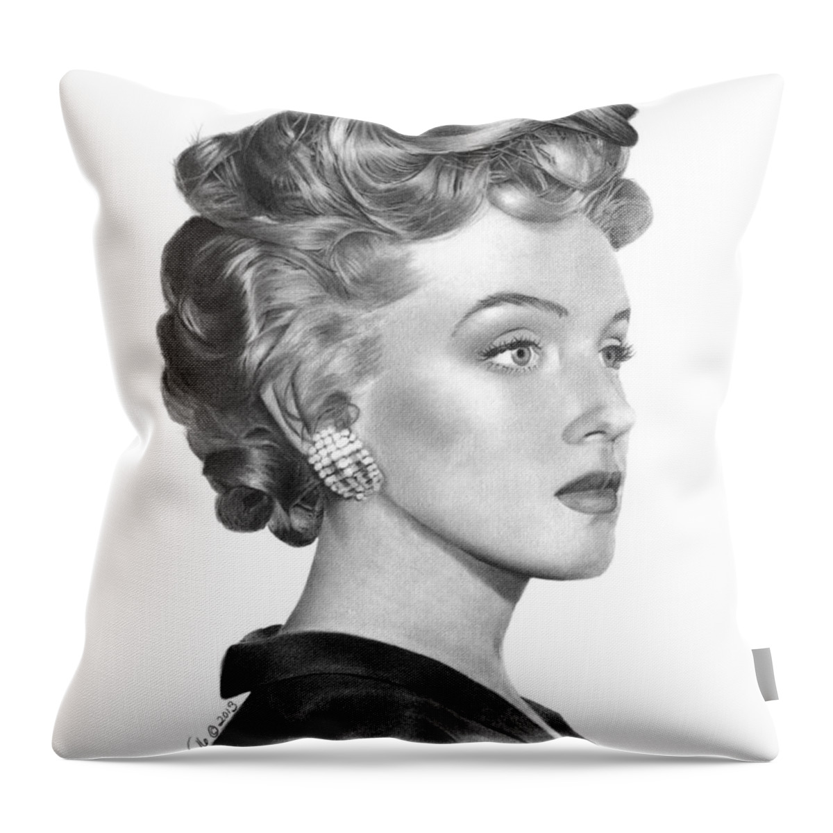Marilyn Monroe Throw Pillow featuring the drawing Marilyn Monroe - 014 by Abbey Noelle
