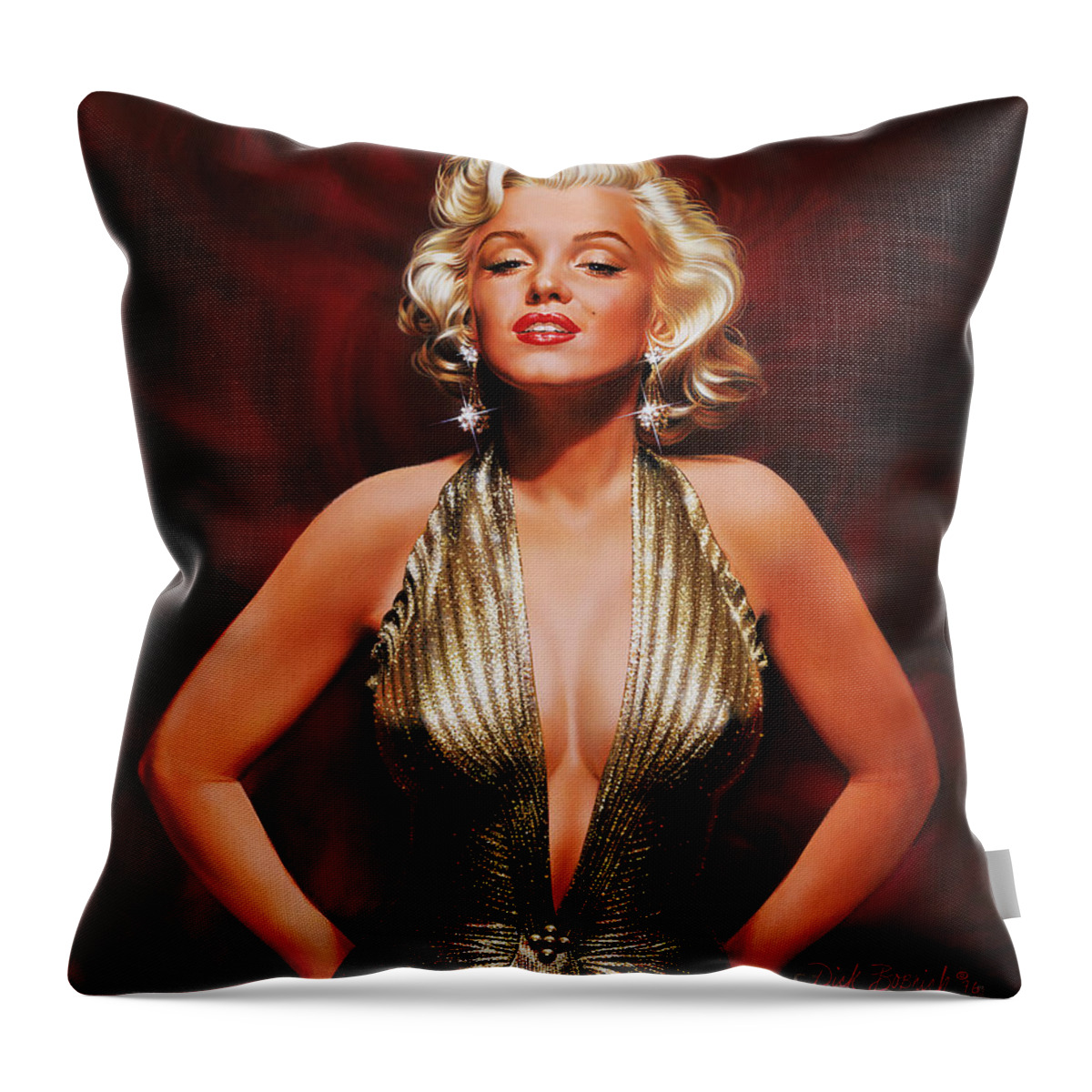 Portrait Throw Pillow featuring the painting Marilyn Monroe by Dick Bobnick