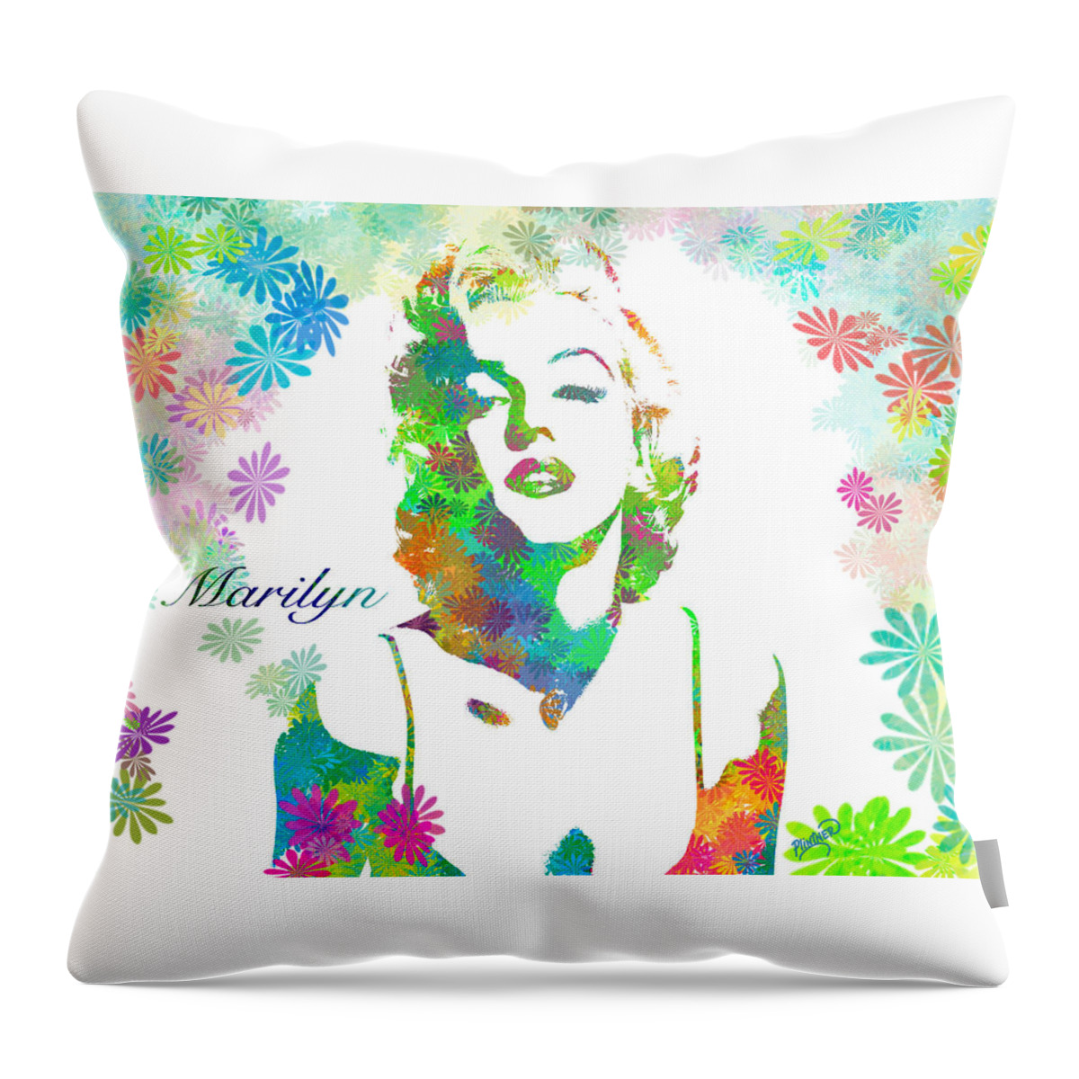 Marilyn Monroe Throw Pillow featuring the digital art Marilyn Monroe Flowering Beauty by Patricia Lintner